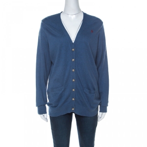 Pre Owned Ralph Lauren Blue Cashmere Blend Boyfriend Fit Cardigan XL 