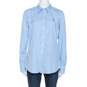 Pre Owned Ralph Lauren Blue & White Striped Cotton Long Sleeve Shirt L