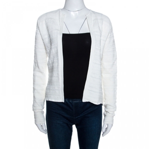 Pre Owned Ralph Lauren White Textured Knit Open Front Cardigan M