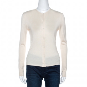 Pre Owned Ralph Lauren Cream Silk Button Front Cardigan S 