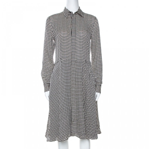 Pre Owned Ralph Lauren Monochrome Houndstooth Silk Austin Shirt Dress S