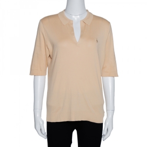 Pre Owned Ralph Lauren Beige Logo Embroidered Cotton Polo T-Shirt L