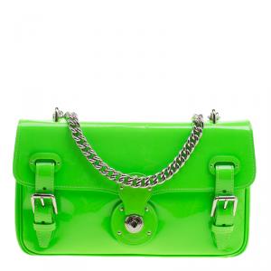 Pre Owned Ralph Lauren Neon Green Patent Leather Ricky Chain Shoulder Bag