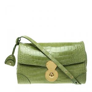 Pre Owned Ralph Lauren Green Alligator London Clutch Bag