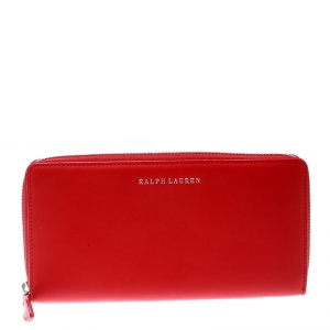 Ralph Lauren Red Leather Zip Around Wallet