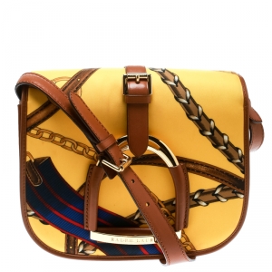 Pre Owned Ralph Lauren Yellow/Brown Chadwick Print Nylon Flap Shoulder Bag