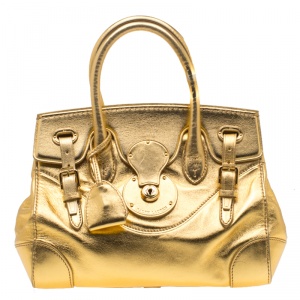 Pre Owned Ralph Lauren Gold Leather Ricky 27 Tote 