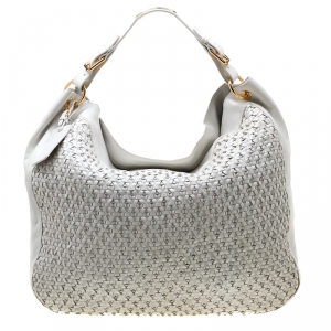 Pre Owned Ralph Lauren White Woven Leather Hobo 