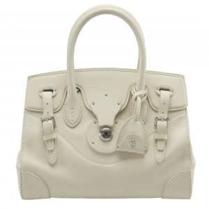 Pre Owned Ralph Lauren Cream Soft Leather Ricky 27 Top Handle Bag