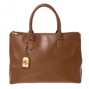 Pre Owned Ralph Lauren Brown Leather Newbury Double Zip Tote