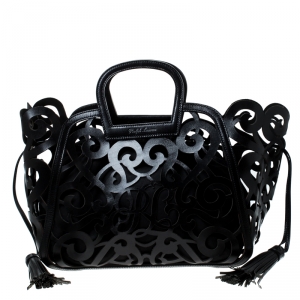 Pre Owned Ralph Lauren Black Leather Vachetta Scroll Tote