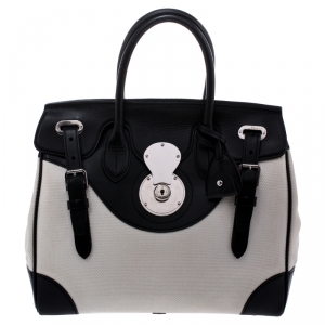 Pre Owned Ralph Lauren White/Black Canvas and Leather Ricky Tote