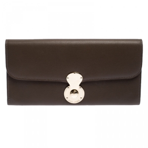 Pre Owned Ralph Lauren Dark Beige Eagle Embossed Leather Ricky Clutch