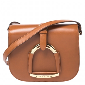 Pre Owned Ralph Lauren Brown Leather Stirrup Flap Shoulder Bag