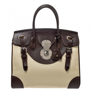 Pre Owned Ralph Lauren White/Brown Leather Brogues Ricky Tote