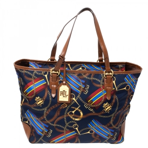 Pre Owned حقيبة يد رالف لوران "شوبر" جلد و نايلون مطبوع نقشة الفروسية متعدد الألوان