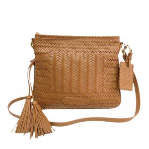 Pre Owned Ralph Lauren Brown Leather Woven Crossbody