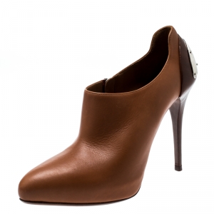 Pre Owned Ralph Lauren Cognac Brown Leather Platform Booties Size 38