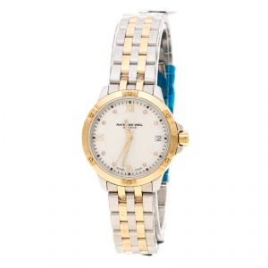 Raymond Weil White Mother of Pearl Two-Tone Stainless Steel Tango 5960 Women's Wristwatch 30 mm