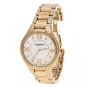 Raymond Weil White Mother of Pearl Gold Plated Stainless Steel Noemia 5136 Women's Wristwatch 36 mm