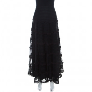 Pre Owned Red Valentino Black Tulle Tiered Ribbon Detailed Skirt L