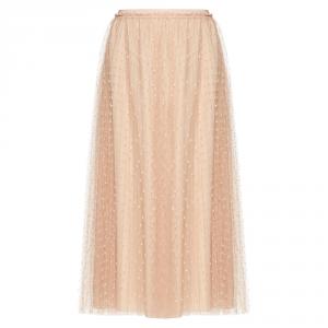 Red Valentino Nude Point d'Esprit Tulle Elastic Waistband Pleated Skirt Small / IT 40
