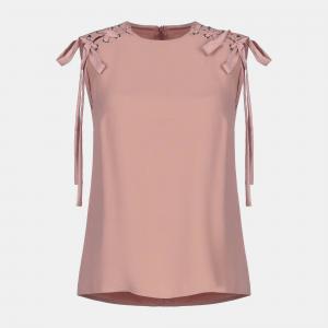 Red Valentino Pink Crepe Lace Detail Sleeveless Top S (IT 38)