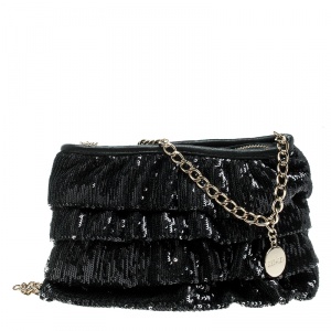 RED Valentino Black Ruffle Sequins Shoulder Bag