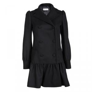 Red Valentino Black Wool Ruffle Bottom Double Breasted Coat S