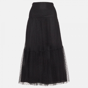 RED Valentino Black Polka Dot Tulle Tiered Midi Skirt M