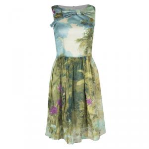 Pre Owned RED Valentino Tropical Landscape Print Bow Detail Sleeveless Dress S