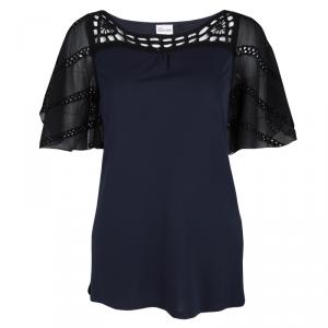 Red Valentino Navy Blue Contrast Cutout Sleeve Detail Top M