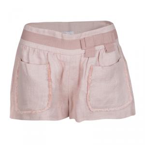 Red Valentino Pink Basket Weave Linen Frayed Pocket Trim Shorts S