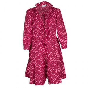 RED Valentino Red and White Polka Dot Ruffle Detail Dress L