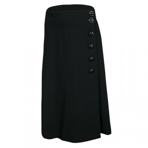 RED Valentino Black Side Button Detail Wrap Midi Skirt M