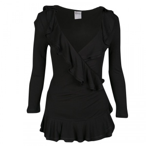 Pre Owned RED Valentino Black Ruffle Detail Long Sleeve Wrap Top M