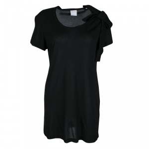 RED Valentino Black Jersey Bow Detail Short Sleeve Top XL