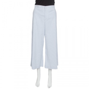 RED Valentino Blue and White Striped Cotton Froisse Wide Leg Pants M