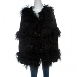 Red Valentino Black Tibet Sheep Fur Detail Wool Coat L