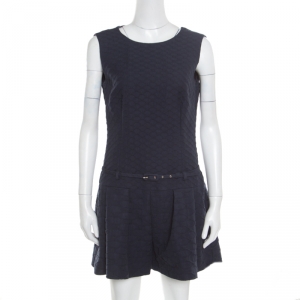 RED Valentino Navy Blue Jacquard Sleeveless Belted Playsuit M