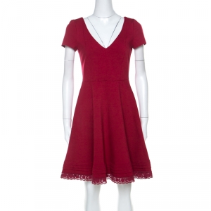 Pre Owned RED Valentino Red Jersey V-Neck Fit & Flare Dress M