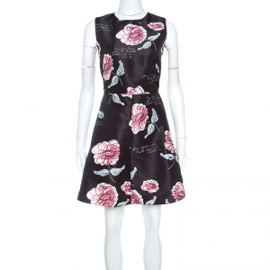Red Valentino Black Floral Printed Sleeveless Cocktail Dress S