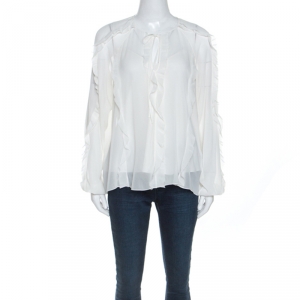 RED Valentino White Silk Ruffle Trim Blouse M