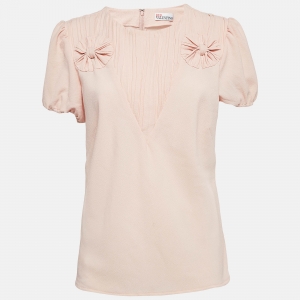 RED Valentino Pink Crepe Pintucked Blouse L