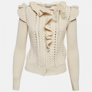 RED Valentino Cream Knit Ruffle Detail Cardigan S