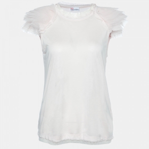 RED Valentino Pink Tulle Sleeve Jersey T-Shirt L