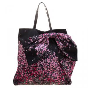 RED Valentino Multicolor Nylon and Leather Trimmed Bow Decorated Tote