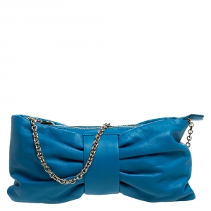 Red Valentino Blue Leather Bow Clutch Bag