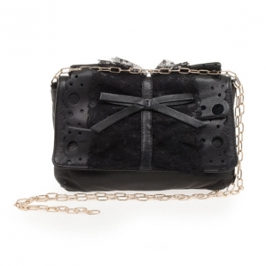 RED Valentino Black Satin And Lace Chain Strap Evening Bag