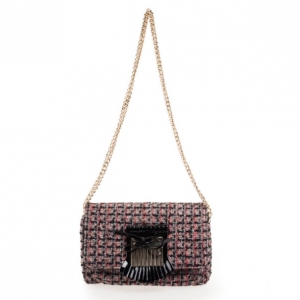 RED Valentino Purple Leather & Tweed Small Shoulder Bag
